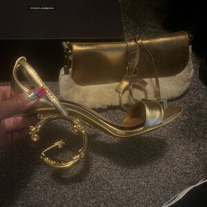 Dolce & Gabbana Gold Sandals and Clutch Set